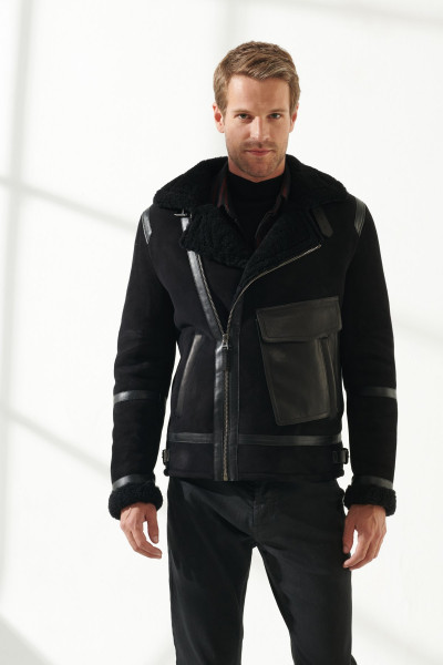 Mason, schwarz Lammfelljacke Herren