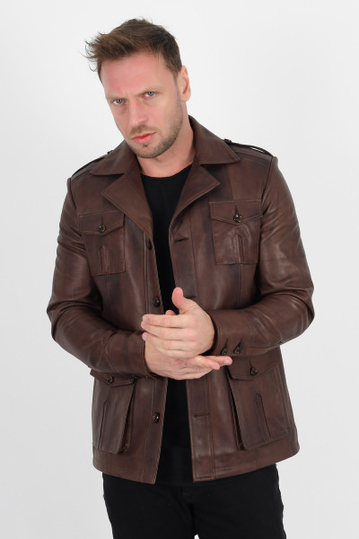 William, braun Lederjacke Herren