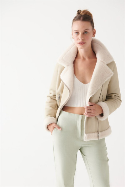 Isabella, beige Lammfelljacke Damen